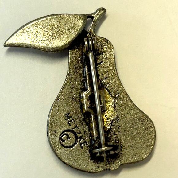 Vintage Metzke Pewter Pear Brooch Pin - Picture 2 of 4